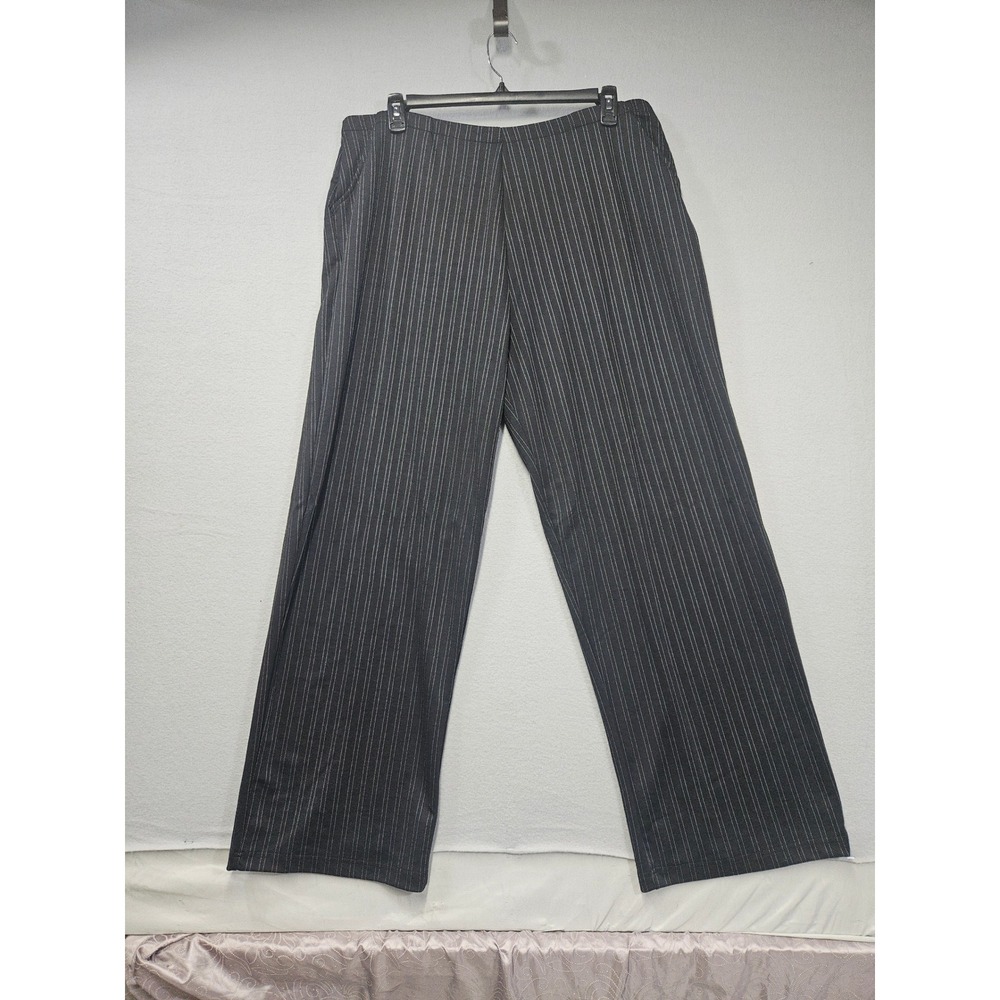 White Stag Woman Black Pinstripe Stretch Ponte Knit Pants 22W/24W Boot Cut New